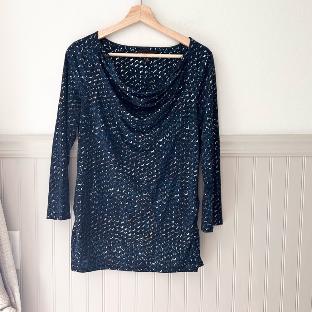 Dana Buchman Black and Blue Cowl Neck Blouse medium